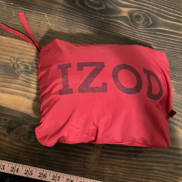 Vtg IZOD Windbreaker Men M Red PACKABLE Pullover Long Sleeve Nylon V-Neck 90s - Picture 3 of 6
